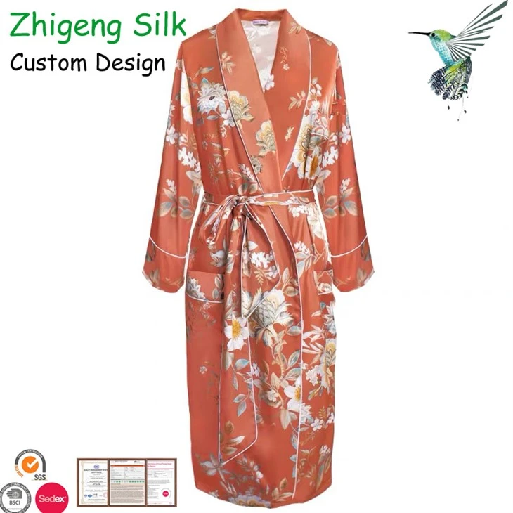 Custom Women′ S Comfortable 100% Printed Silk Robe Pyjamas