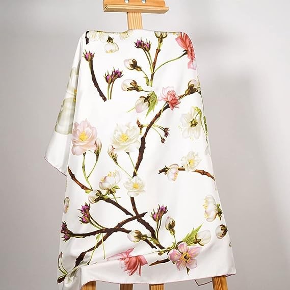 High Fashion Silk Satin Scarf With Floral Pattern