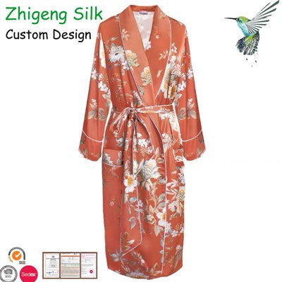 Custom Women′ S Comfortable 100% Printed Silk Robe Pyjamas