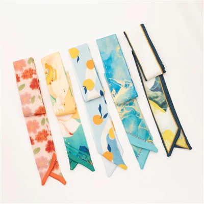 Custom Digital Print Silk Twilly Scarf For Decoration