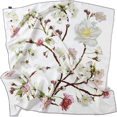 High Fashion Silk Satin Scarf With Floral Pattern